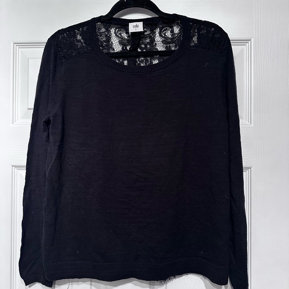 CAbi Black Lace Long Sleeve Blouse